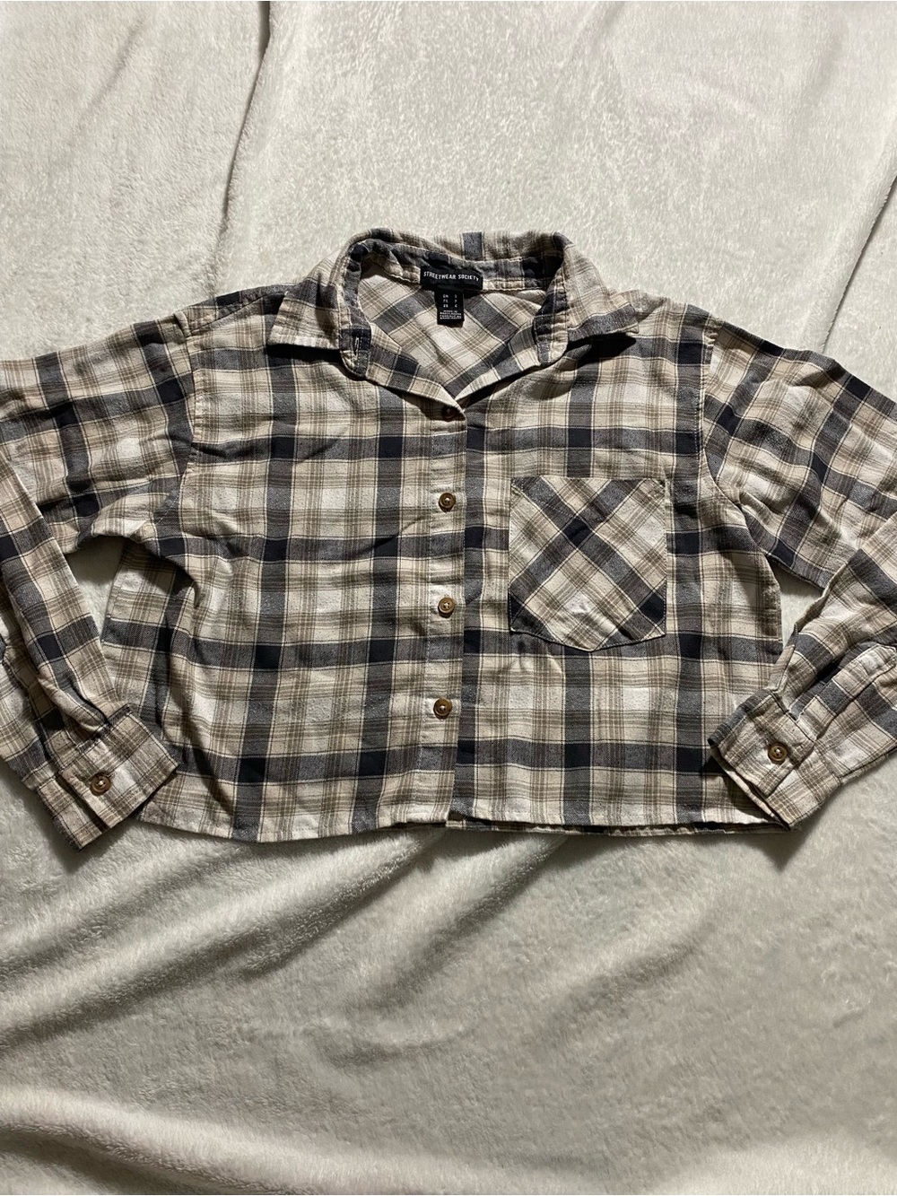 Streetwear Society Beige & Black Plaid Button-Down Shirt